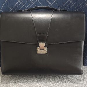 Cartier Black Leather Briefcase with Silver Lock